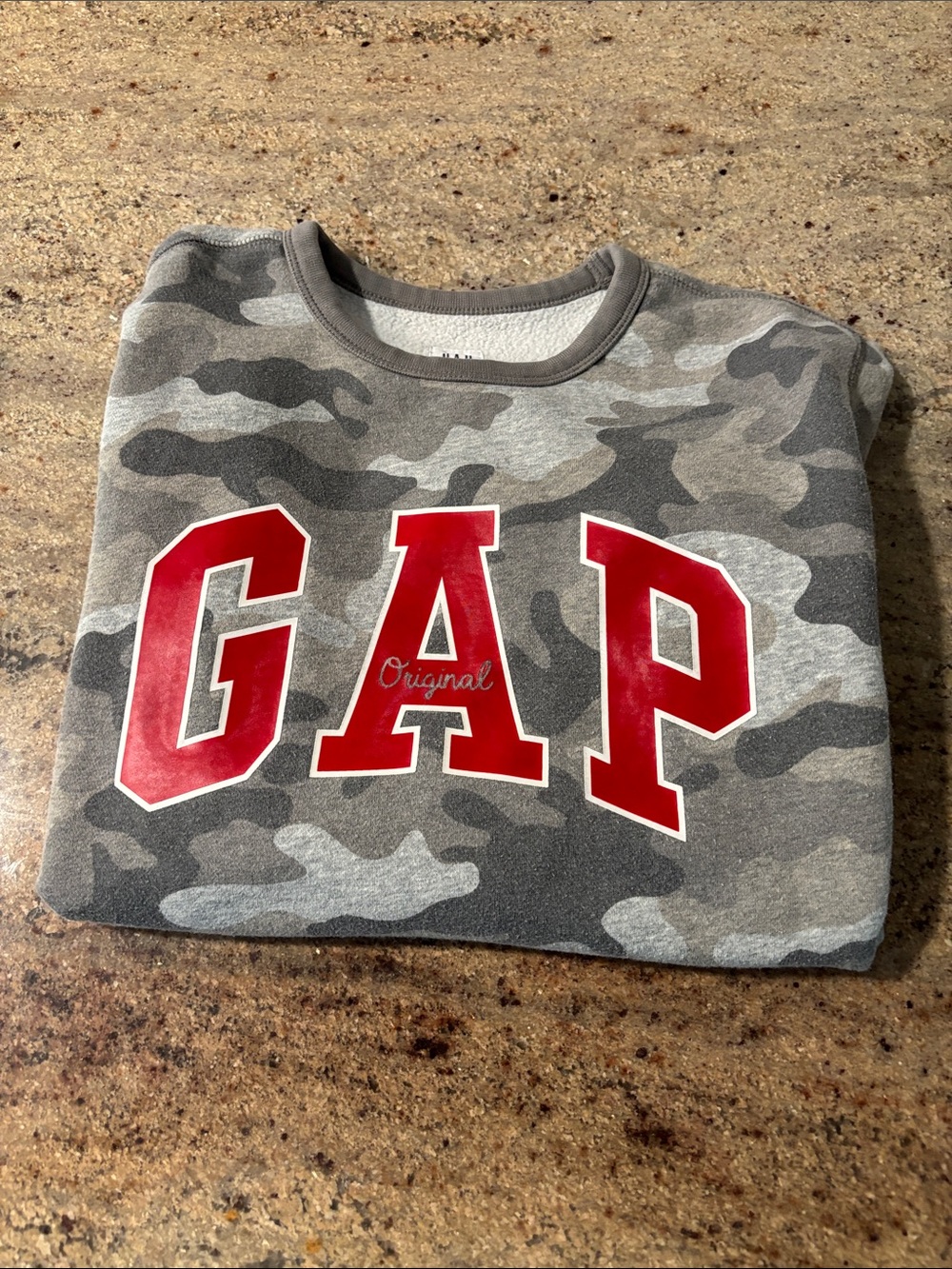 GAP Gray Camo Sweatshirt with Red Logo